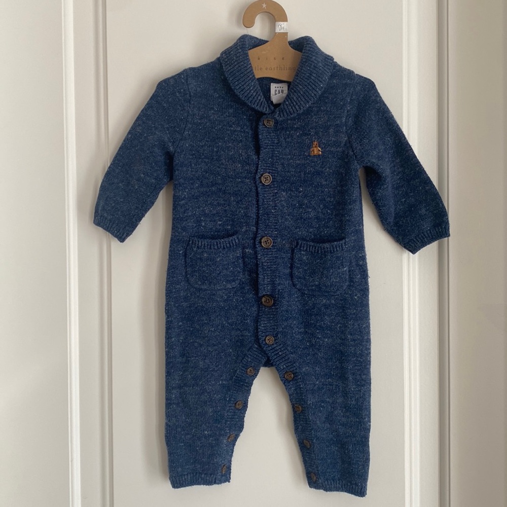 BABY GAP  Infant Knit Sweater One Piece Button Down Romper 6-12 months Blue